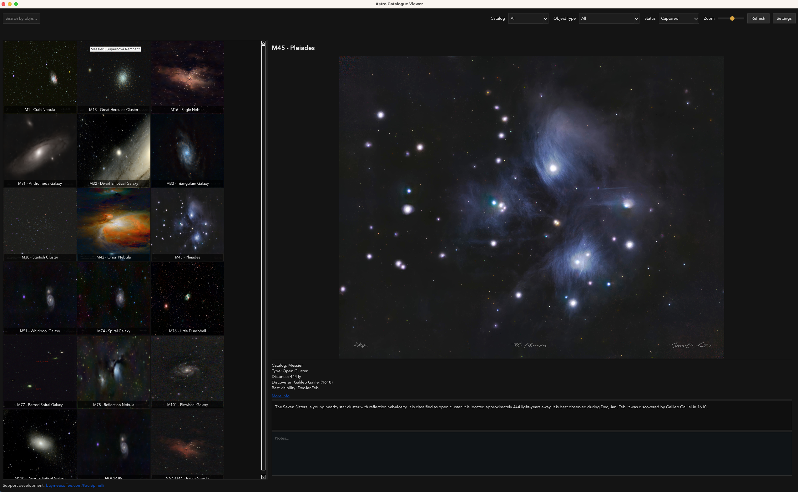 Object detail panel with image zoom